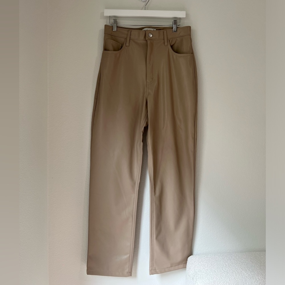 Curve Love Vegan Leather 90s Straight Pants Tan
